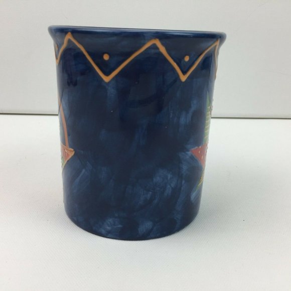 Susan Winget Patchwork Quilt Windmill Flower Basket Blue Ceramic Coffee Tea Mug - Picture 3 of 8